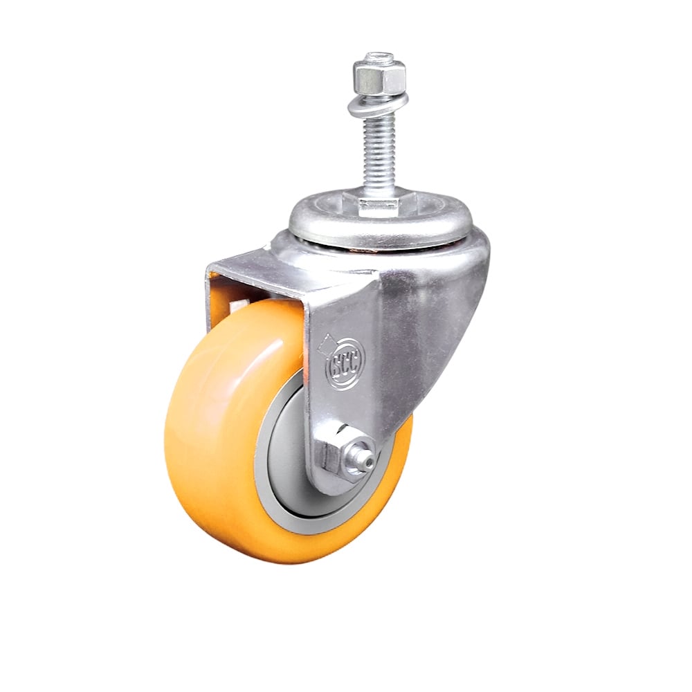 SCC-TS20S314-PPUB-YEL-381615 Polyurethane Swivel Threaded Stem Caster with 3 x 1.25 in. Yellow Wheel & 0.38 in. Stem