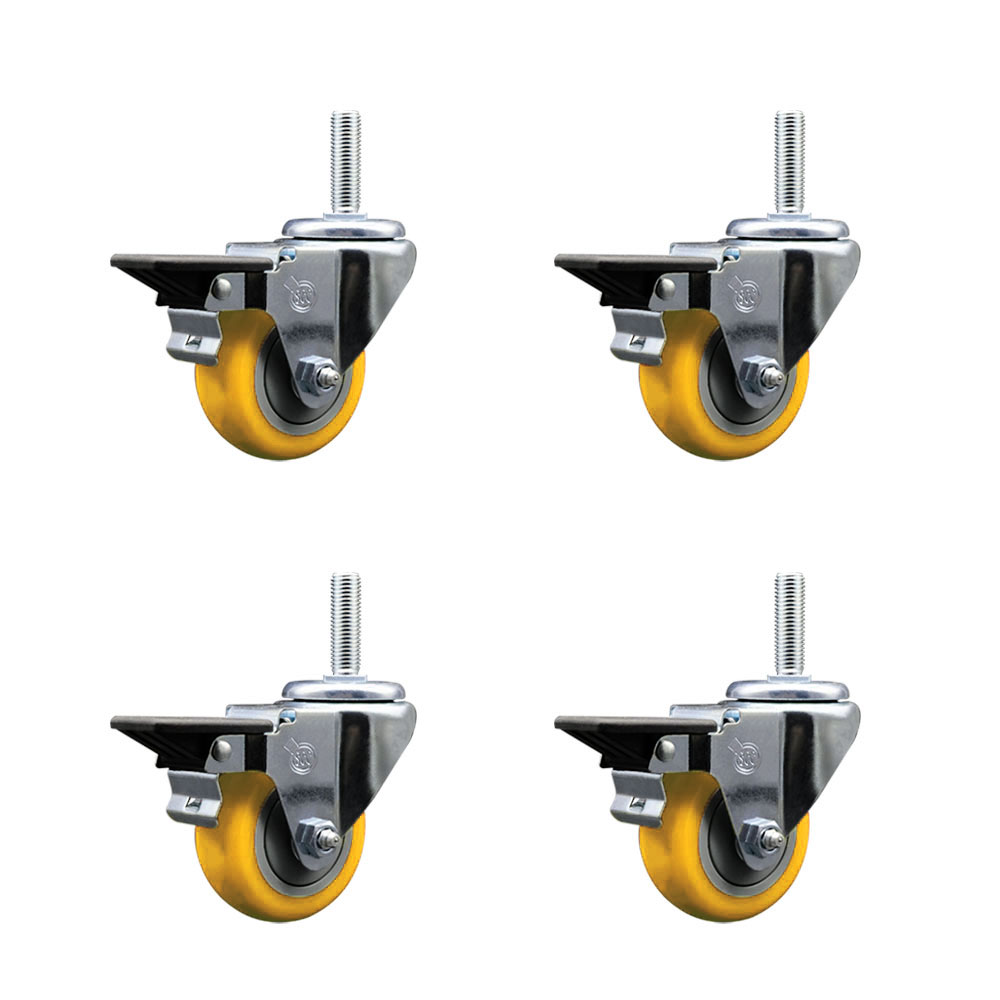 SCC-TS20S314-PPUB-YEL-PLB-58212-4 Polyurethane Swivel Threaded Stem Caster with 3 x 1.25 in. Yellow Wheels & 0.63 in. Stems - Set of 4