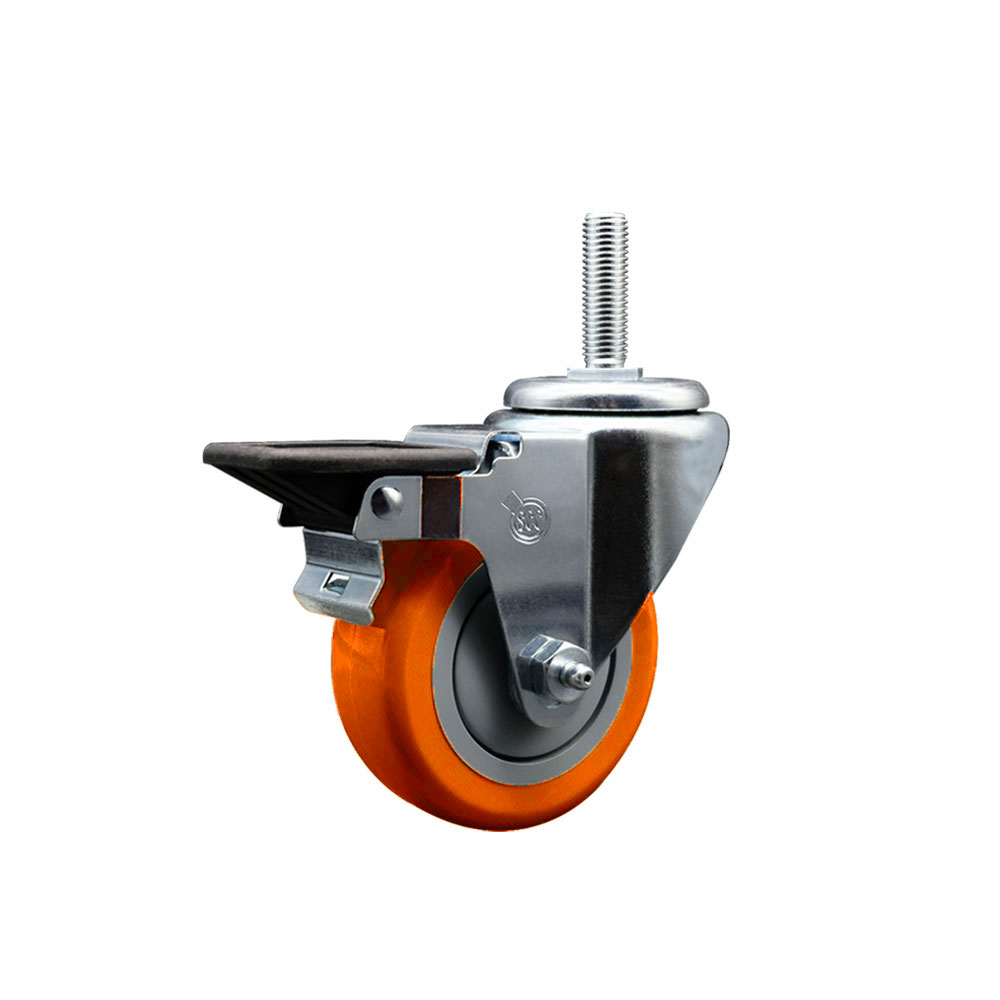 SCC-TS20S3514-PPUB-ORG-PLB-34212 Polyurethane Swivel Threaded Stem Caster with 3.5 x 1.25 in. Orange Wheel & 0.75 in. Stem & Posi Locking Brake