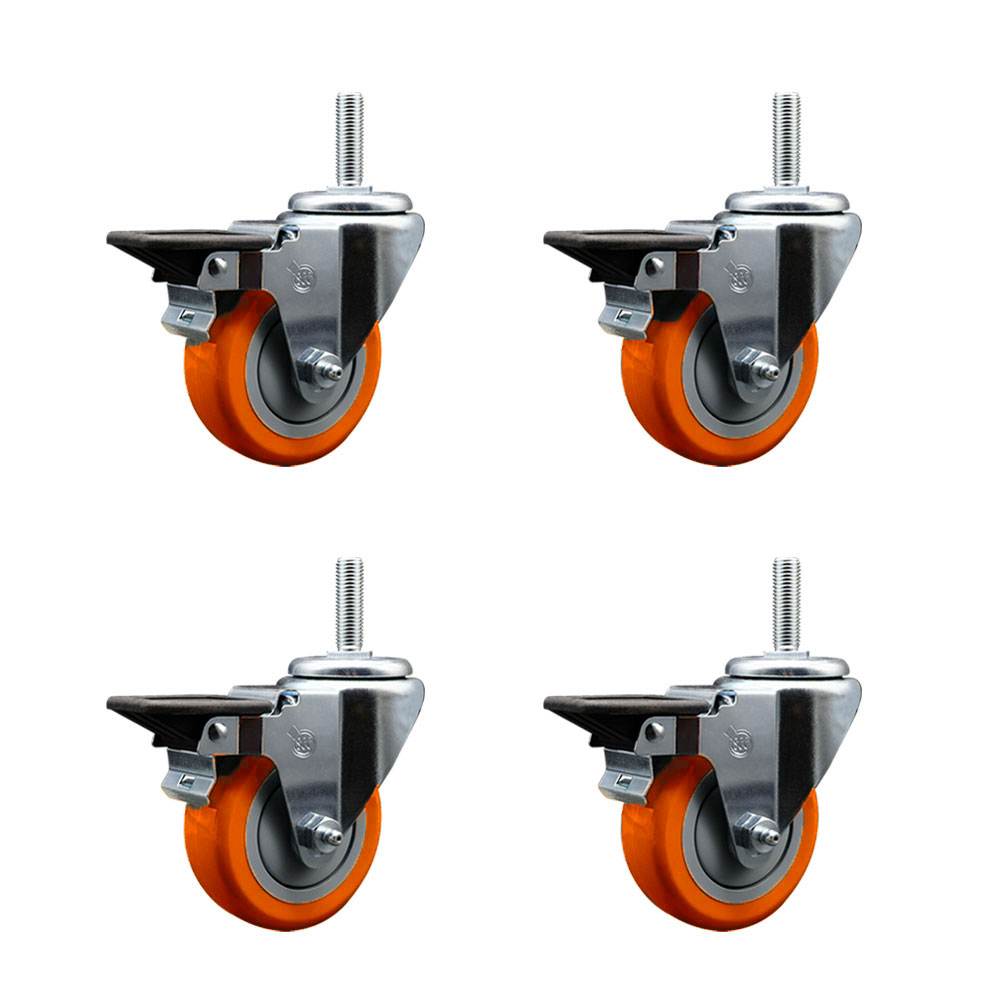 SCC-TS20S3514-PPUB-ORG-PLB-58212-4 Polyurethane Swivel Threaded Stem Caster with 3.5 x 1.25 in. Orange Wheels & 0.63 in. Stems - Set of 4