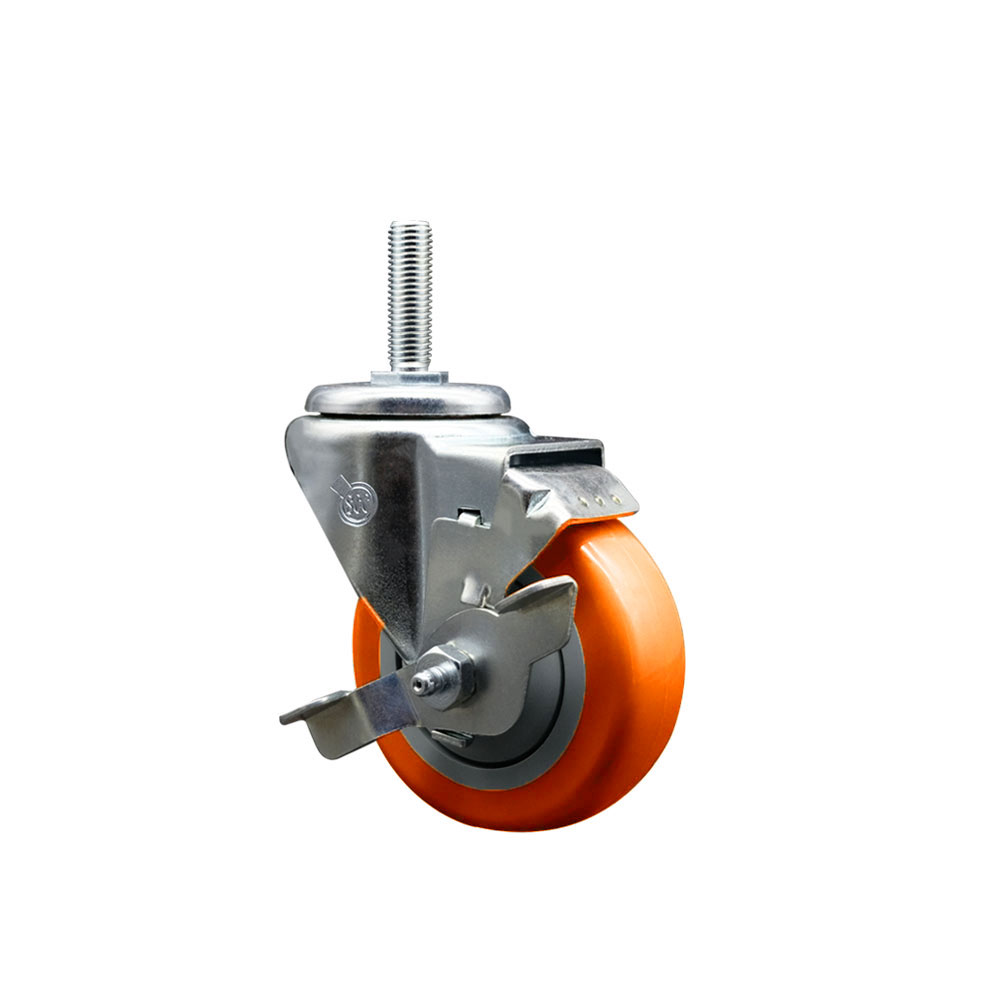 SCC-TS20S3514-PPUB-ORG-TLB-58212 Polyurethane Swivel Threaded Stem Caster with 3.5 x 1.25 in. Orange Wheel & 0.63 in. Stem & Top Locking Brake