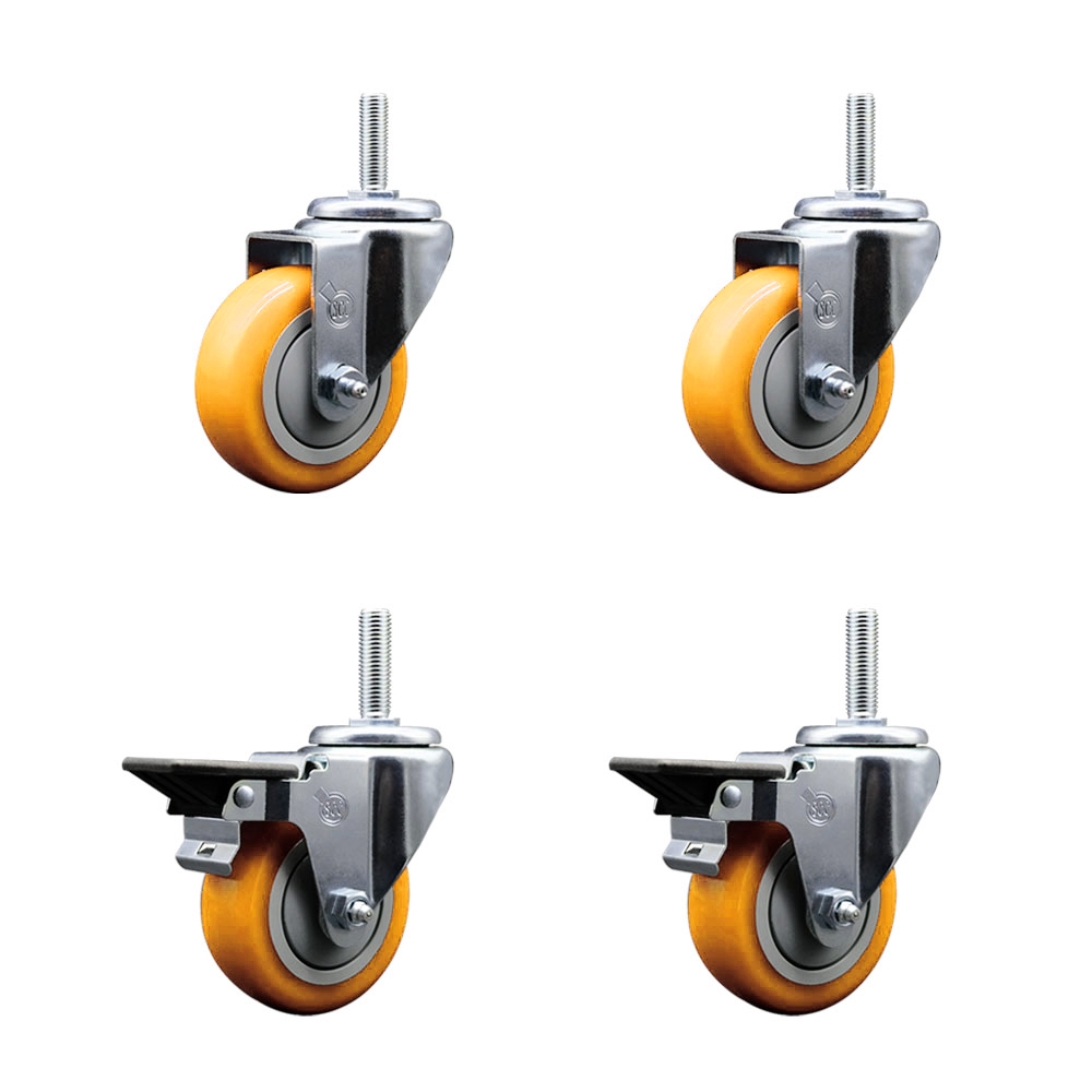 SCC-TS20S3514-PPUB-YEL-34212-2-PLB-2 Polyurethane Swivel Threaded Stem Caster with 3.5 x 1.25 in. Yellow Wheels & 0.75 in. Stems - Set of 4
