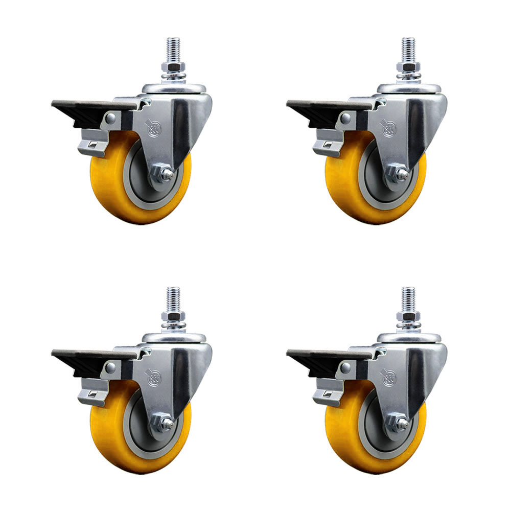 SCC-TS20S3514-PPUB-YEL-PLB-M1015-4 Polyurethane Swivel Threaded Stem Caster with 3.5 x 1.25 in. Yellow Wheels & 10 mm Stems - Set of 4