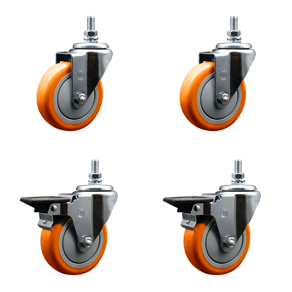 SCC-TS20S414-PPUB-ORG-121315-2-PLB-2 Polyurethane Swivel Threaded Stem Caster with 4 x 1.25 in. Orange Wheels & 0.5 in. Stems - Set of 4