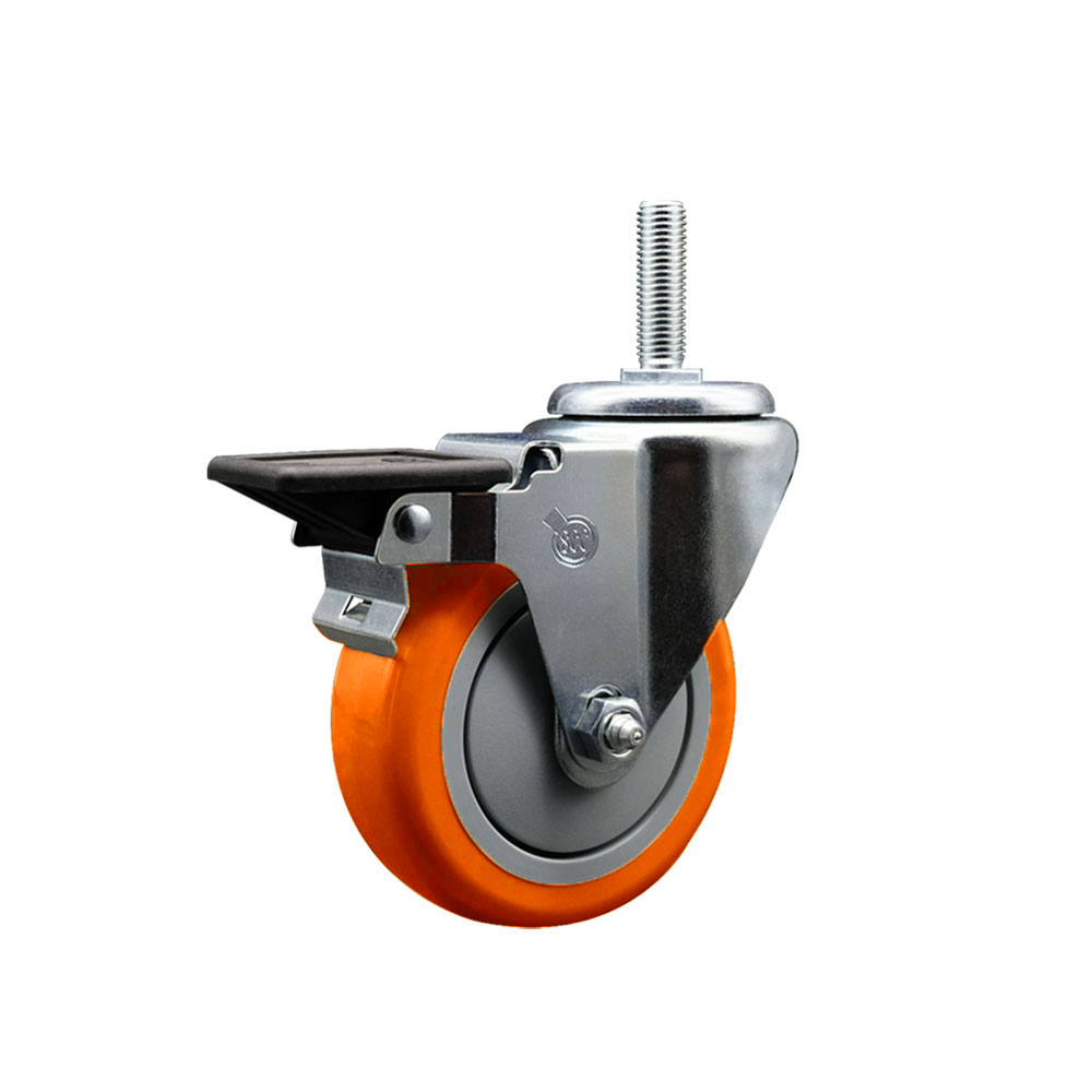SCC-TS20S414-PPUB-ORG-PLB-58212 Polyurethane Swivel Threaded Stem Caster with 4 x 1.25 in. Orange Wheel & 0.63 in. Stem & Posi Locking Brake