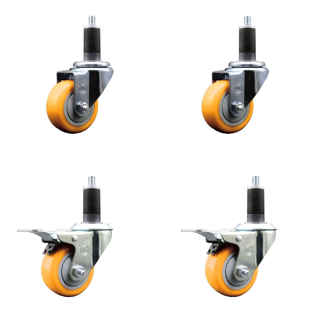 SCC-SSEXTTL20S314-PPUB-YEL-2-S-2-114 Stainless Steel Polyurethane Swivel Expanding Stem Caster with 3 in. Yellow Wheels & 1.25 in. Stems - Set of 4