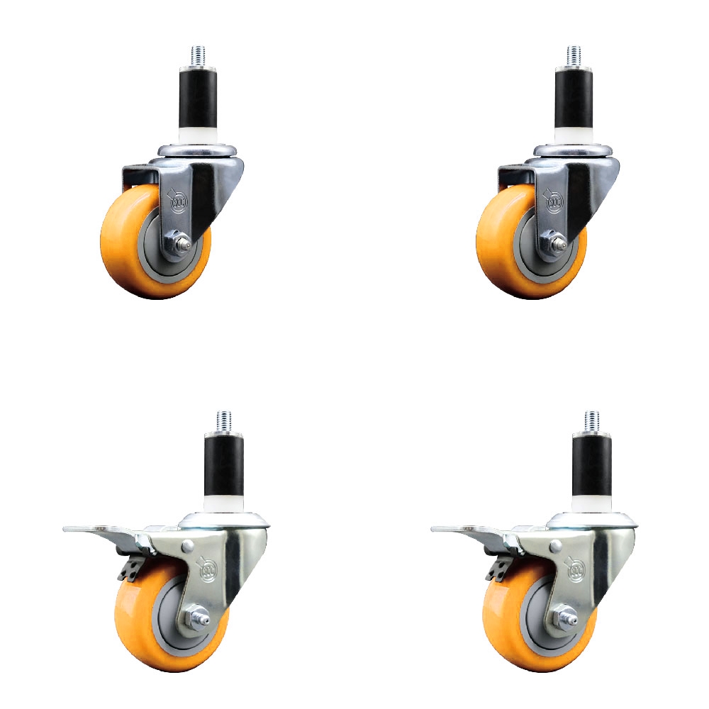 SCC-SSEXTTL20S314-PPUB-YEL-2-S-2-138 Stainless Steel Polyurethane Swivel Expanding Stem Caster with 3 in. Yellow Wheels & 1.38 in. Stems - Set of 4
