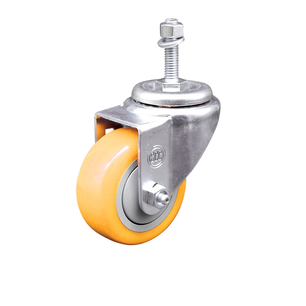 SCC-SSTS20S3514-PPUB-YEL-M1015 Stainless Steel Polyurethane Swivel Threaded Stem Caster with 3.5 x 1.25 in. Yellow Wheel & 10 mm Stem