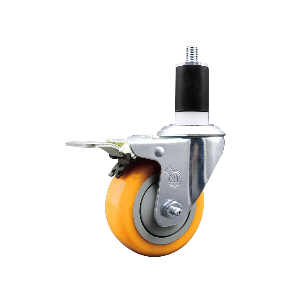 Polyurethane Swivel Stem Caster with 3.5 in. Yellow Caster Wheels & Total Lock Brake, 1.5 in. Expanding Stem - 316 Stainless Steel Caster