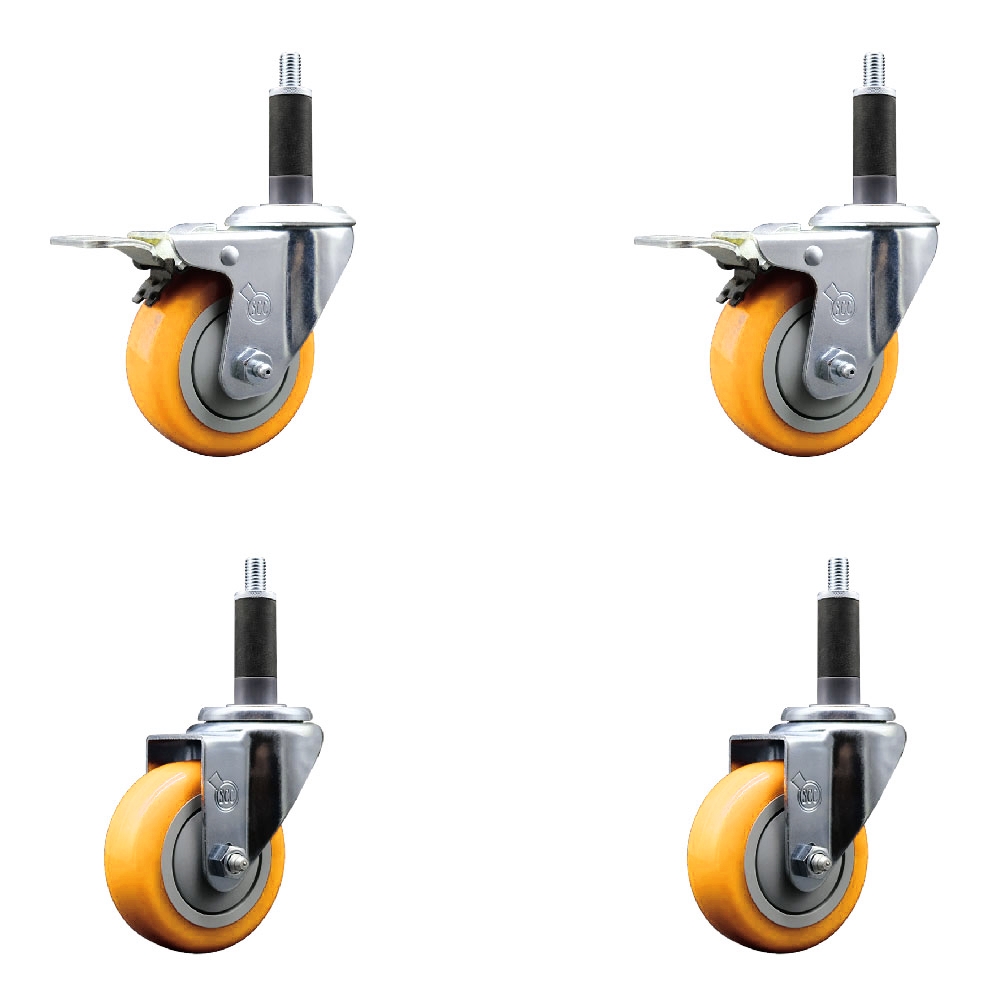 Polyurethane Swivel Stem Caster with 3.5 in. Yellow Caster Wheels, 1 in. Expanding Stem - 316 Stainless Steel Casters - Set of 4