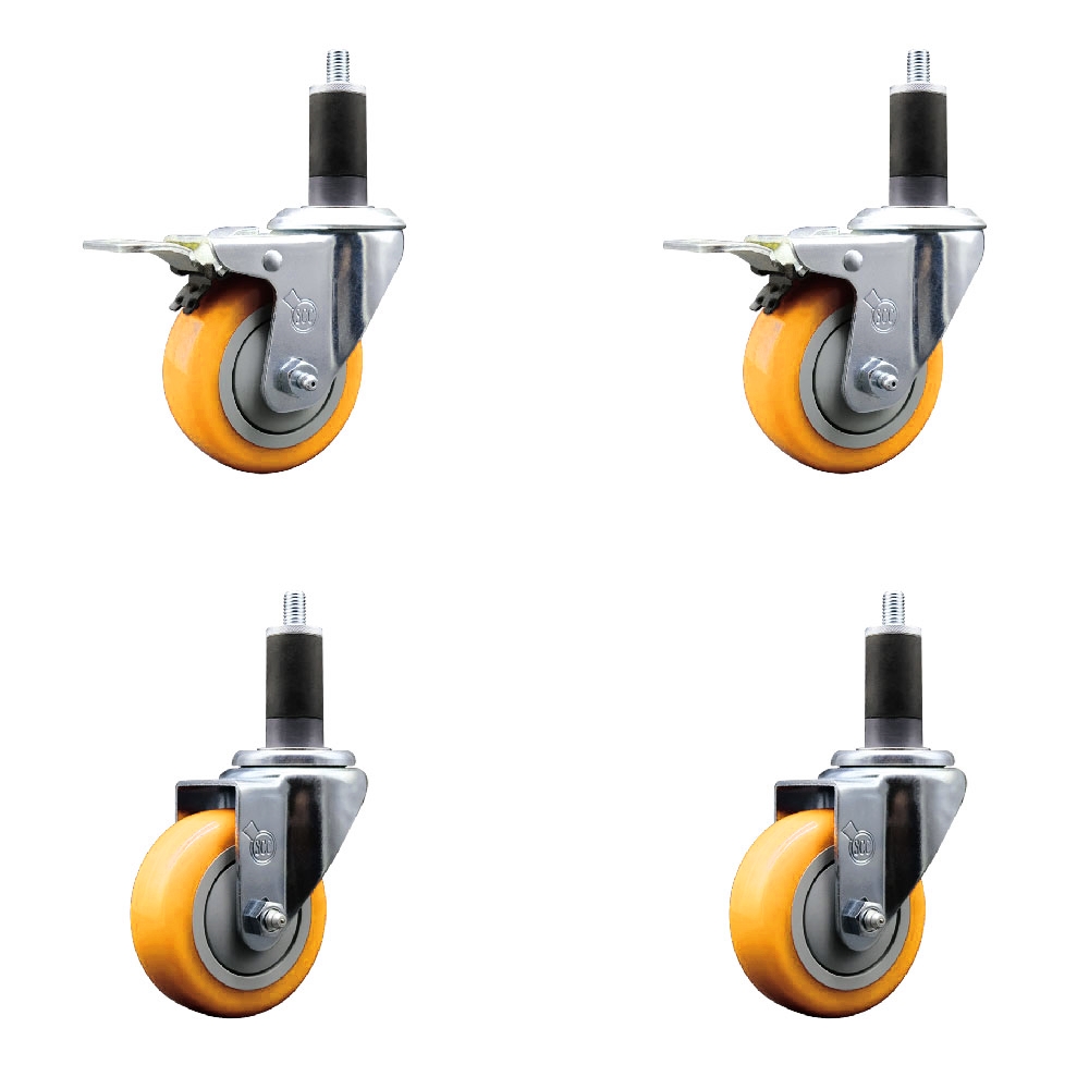 Polyurethane Swivel Stem Caster with 3.5 in. Yellow Caster Wheels, 1.25 in. Expanding Stem - 316 Stainless Steel Casters - Set of 4