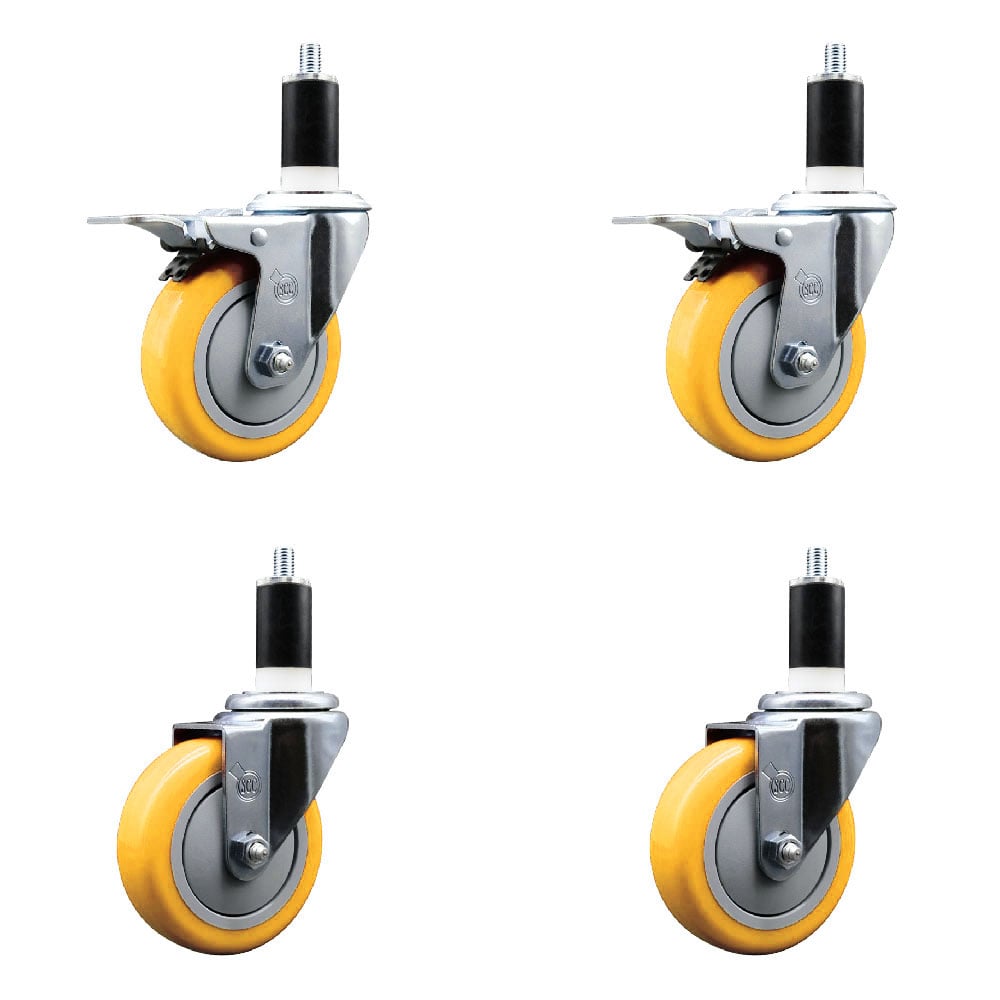 Polyurethane Swivel Stem Caster with 4 in. Yellow Caster Wheels, 1.38 in. Expanding Stem - 316 Stainless Steel Casters - Set of 4