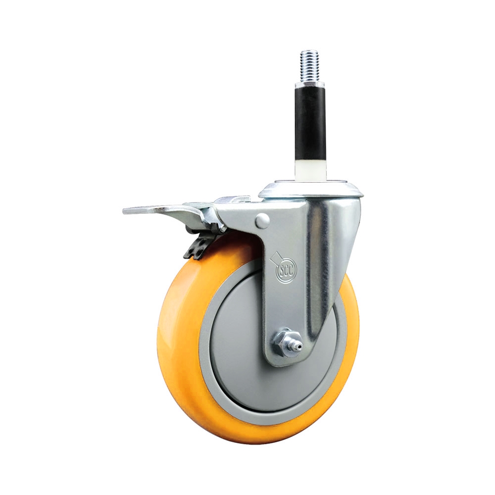 Polyurethane Swivel Stem Caster with 5 in. Yellow Caster Wheels & Total Lock Brake, 0.87 in. Expanding Stem - 316 Stainless Steel Caster