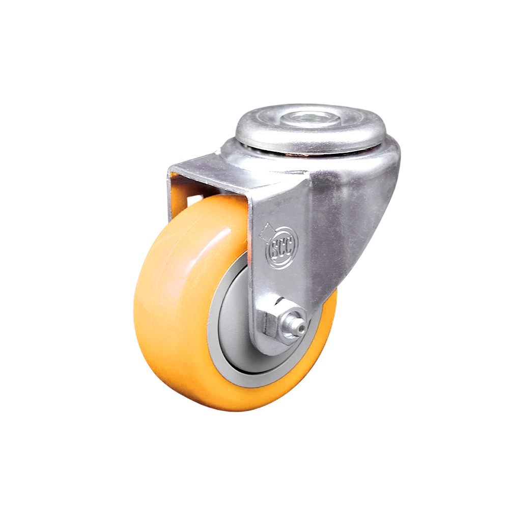 SCC-SSBH20S314-PPUB-YEL Stainless Steel Polyurethane Swivel Bolt Hole Caster with 3 x 1.25 in. Yellow Wheel