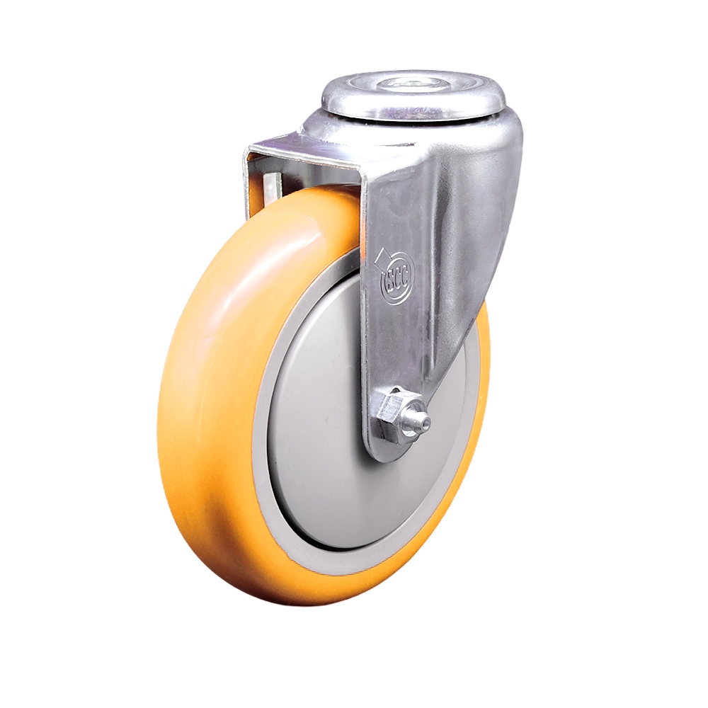 SCC-SSBH20S514-PPUB-YEL Stainless Steel Polyurethane Swivel Bolt Hole Caster with 5 x 1.25 in. Yellow Wheel