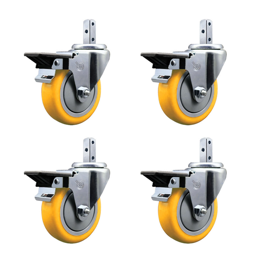 Swivel Square Stem Caster with 4 x 1.25 in. Yellow Poly Wheel, 0.87 x 2 in. Square Stem with 3 0.26 in. Diameter Mounting Holes - Set of 4