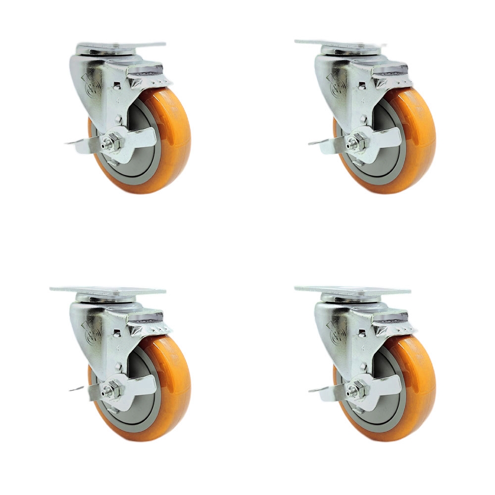 Stainless Steel Polyurethane Caster - Yellow - Set of 4 - 1400 lbs Capacity