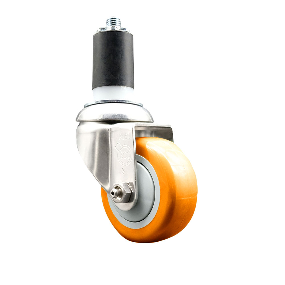 Polyurethane Swivel Stem Caster with 3.5 in. Orange Caster Wheels, 1.5 in. Expanding Stem - 316 Stainless Steel Caster