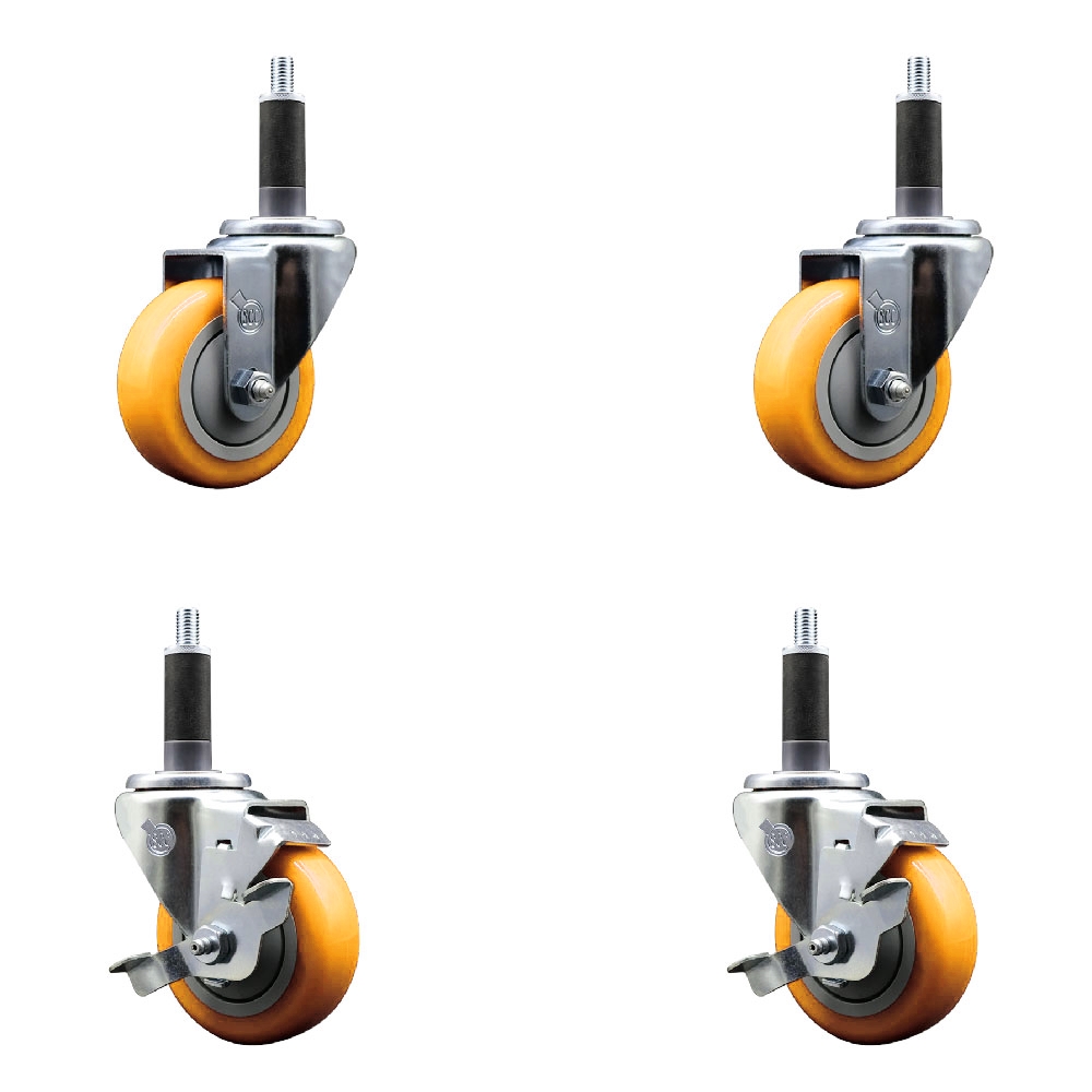 Polyurethane Swivel Stem Caster with 3.5 in. Yellow Caster Wheels, 1 in. Expanding Stems - 316 Stainless Steel Casters - Set of 4