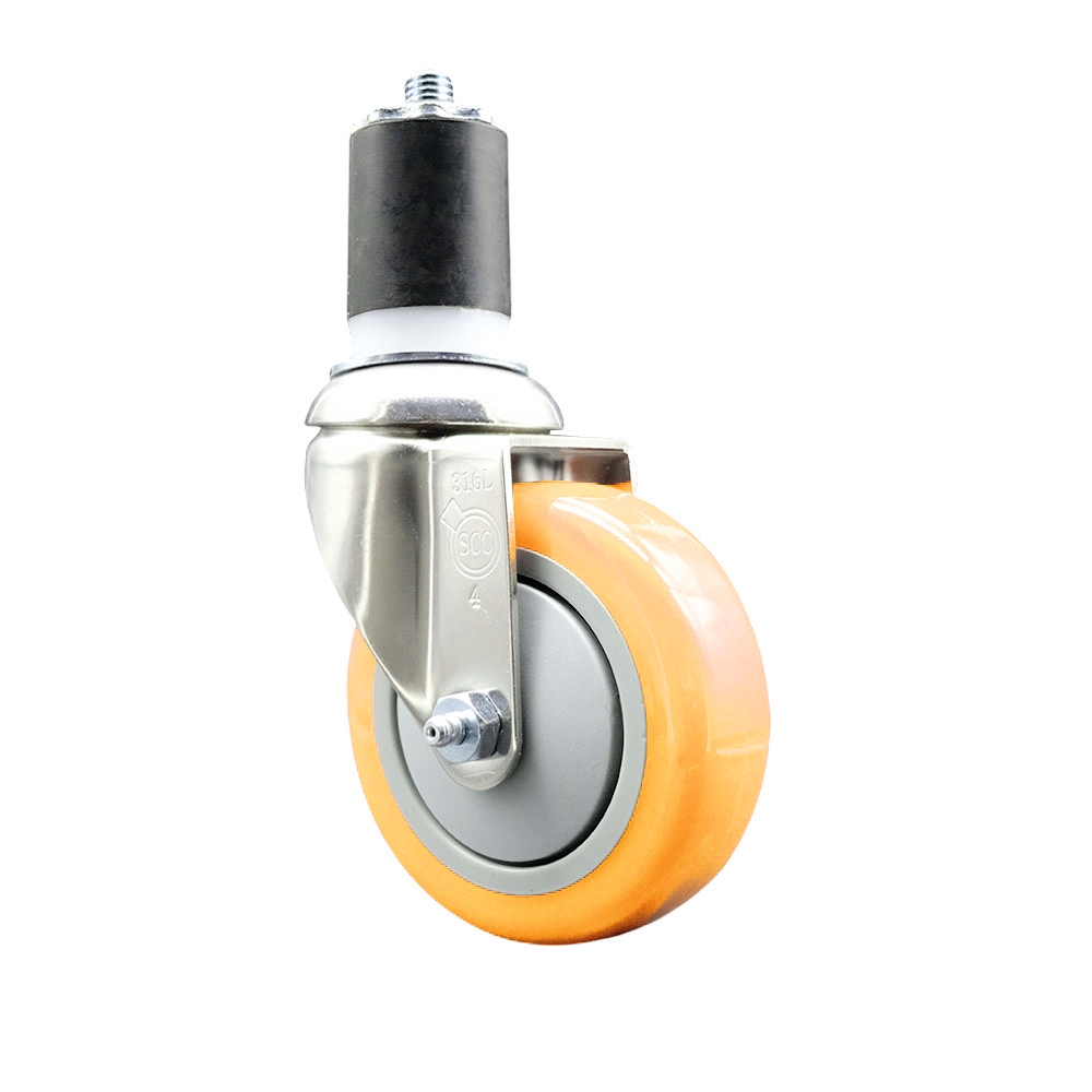 Polyurethane Swivel Stem Caster with 4 in. Yellow Caster Wheels, 1.75 in. Expanding Stem - 316 Stainless Steel Caster