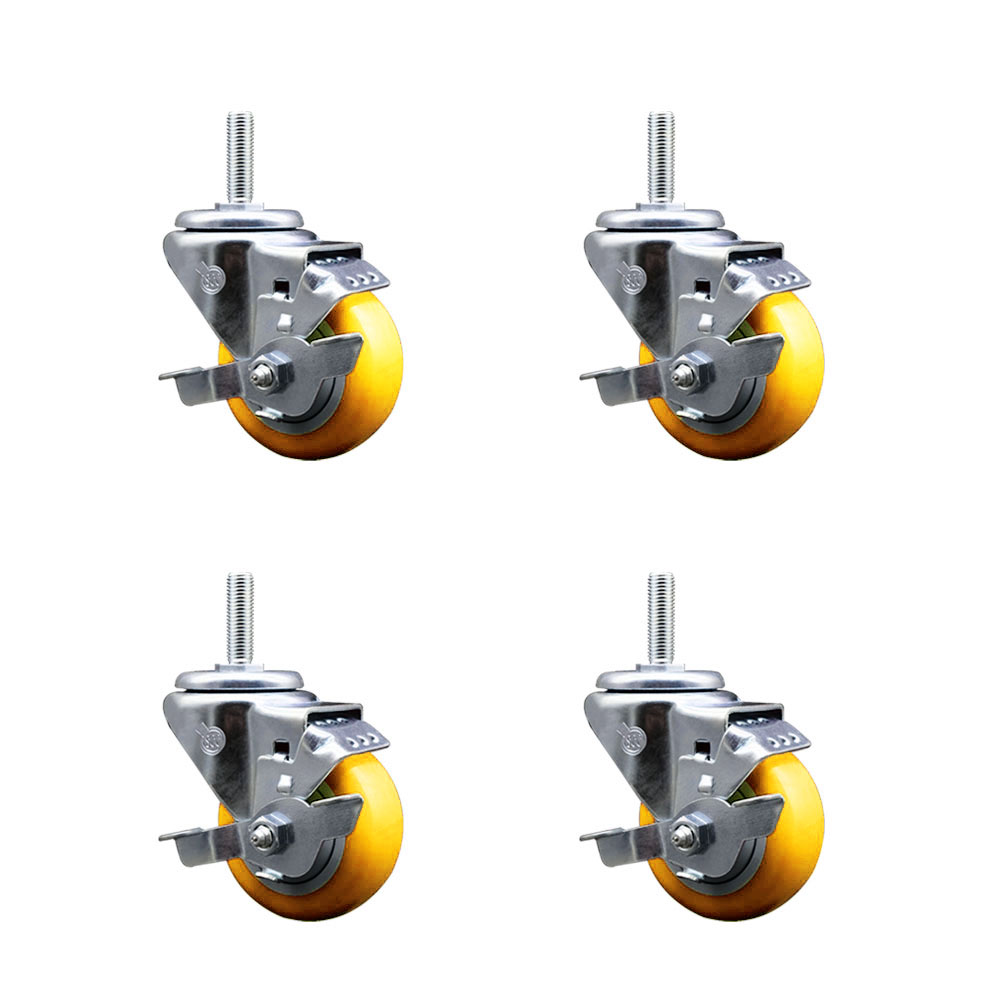 SCC-TS20S314-PPUB-YEL-TLB-58212-4 Polyurethane Swivel Threaded Stem Caster with 3 x 1.25 in. Yellow Wheels & 0.63 in. Stems - Set of 4