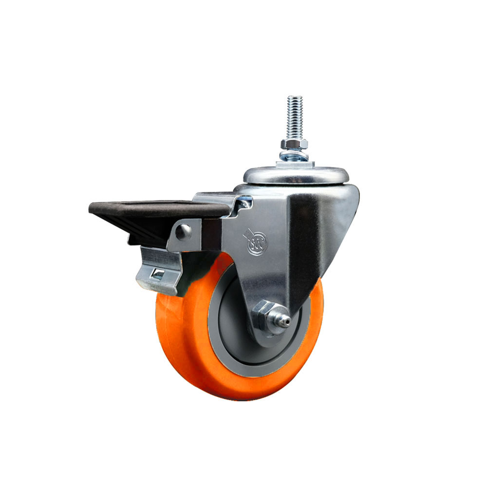 SCC-TS20S3514-PPUB-ORG-PLB-381615 Polyurethane Swivel Threaded Stem Caster with 3.5 x 1.25 in. Orange Wheel & 0.38 in. Stem & Posi Locking Brake