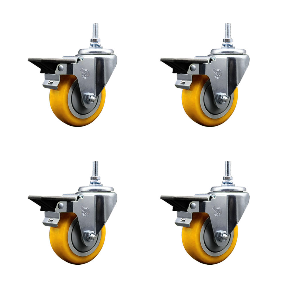 SCC-TS20S3514-PPUB-YEL-PLB-381615-4 Polyurethane Swivel Threaded Stem Caster with 3.5 x 1.25 in. Yellow Wheels & 0.38 in. Stems - Set of 4