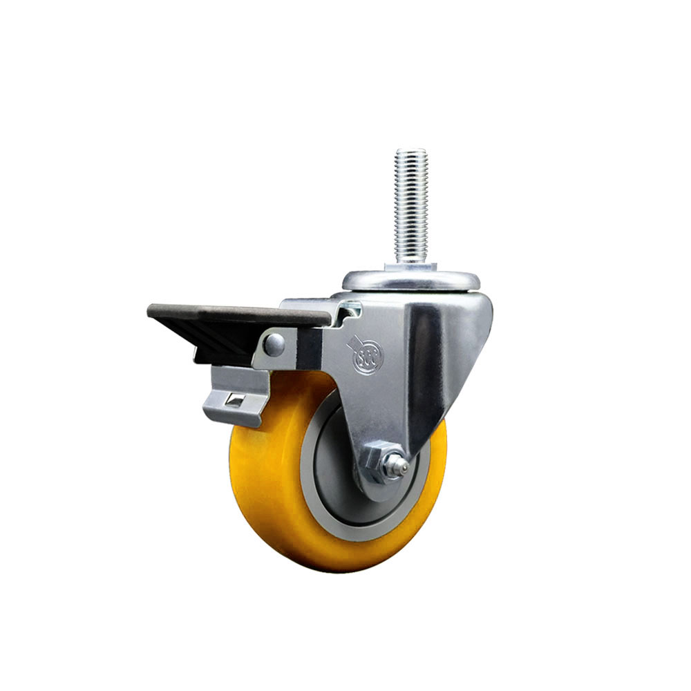 SCC-TS20S3514-PPUB-YEL-PLB-58212 Polyurethane Swivel Threaded Stem Caster with 3.5 x 1.25 in. Yellow Wheel & 0.63 in. Stem & Posi Locking Brake