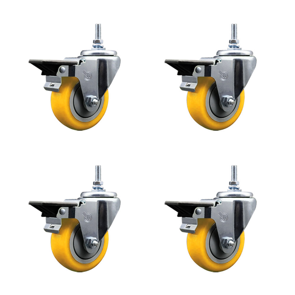 SCC-TS20S3514-PPUB-YEL-PLB-M1215-4 Polyurethane Swivel Threaded Stem Caster with 3.5 x 1.25 in. Yellow Wheels & 12 mm Stems - Set of 4