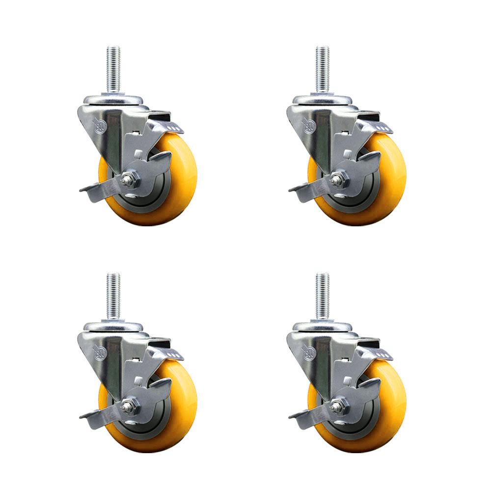 SCC-TS20S3514-PPUB-YEL-TLB-34212-4 Polyurethane Swivel Threaded Stem Caster with 3.5 x 1.25 in. Yellow Wheels & 0.75 in. Stems - Set of 4