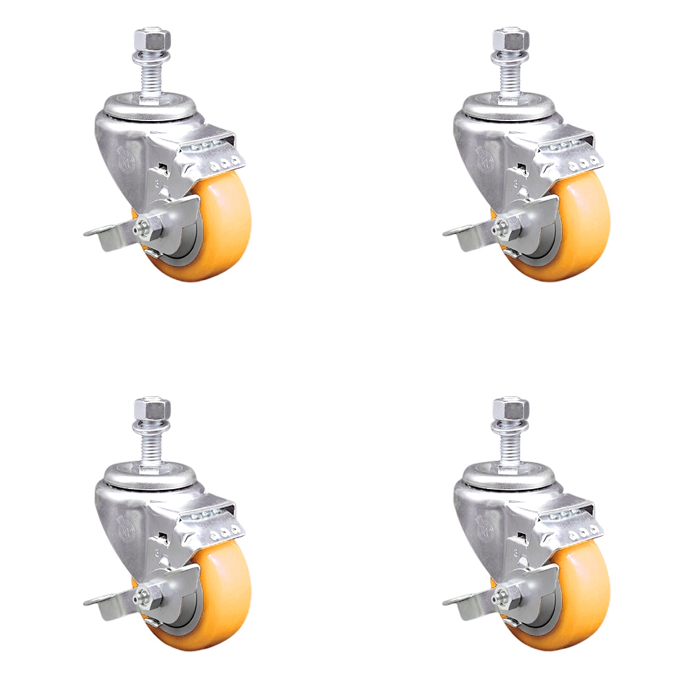 SCC-TS20S3514-PPUB-YEL-TLB-M1215-4 Polyurethane Swivel Threaded Stem Caster with 3.5 x 1.25 in. Yellow Wheels & 12 mm Stems - Set of 4