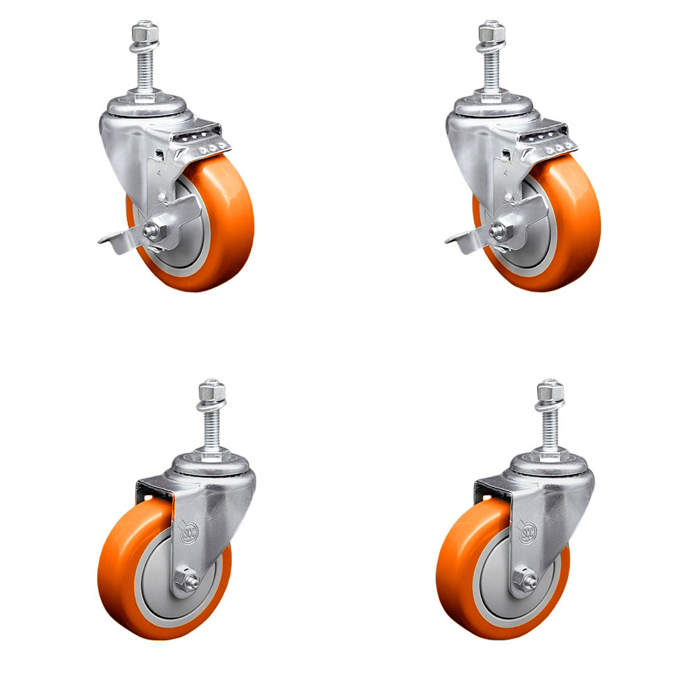 SCC-TS20S414-PPUB-ORG-TLB-M1015-2-S2 Polyurethane Swivel Threaded Stem Caster with 4 x 1.25 in. Orange Wheels & 10 mm Stems - Set of 4