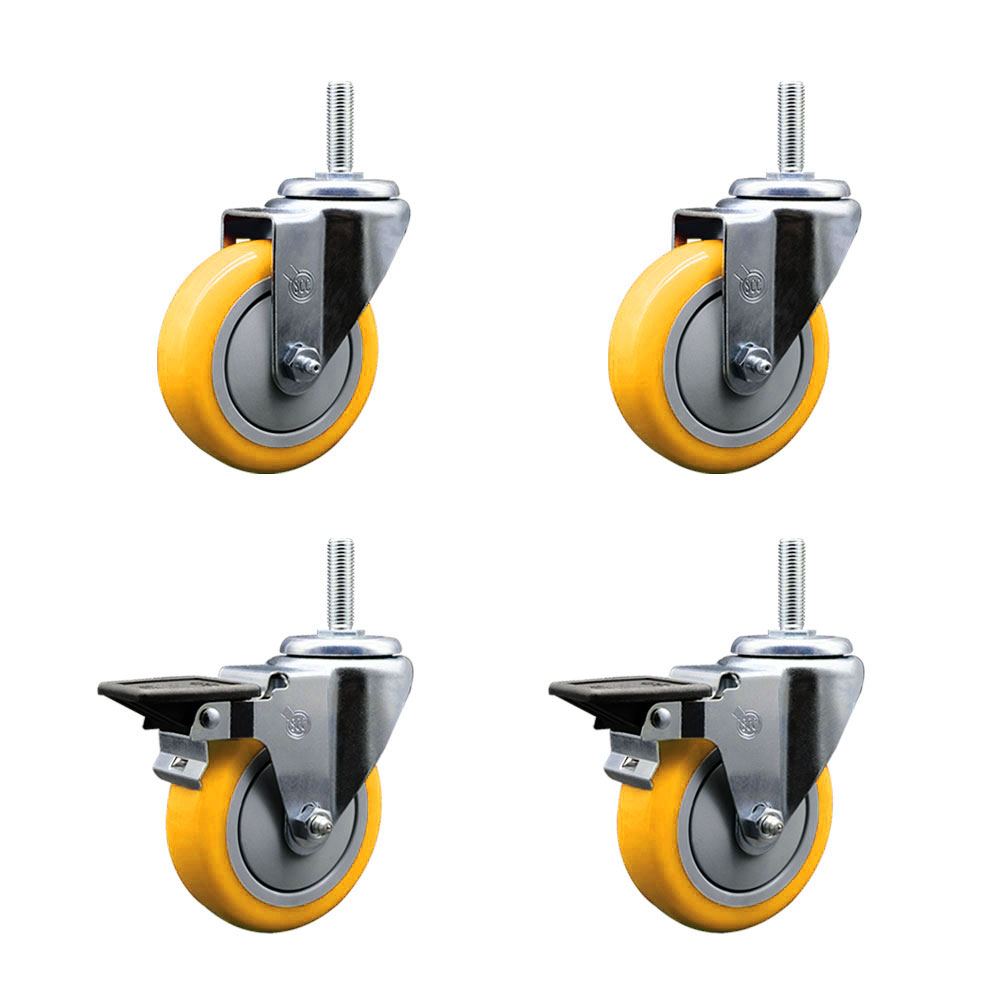 SCC-TS20S414-PPUB-YEL-58212-2-PLB-2 Polyurethane Swivel Threaded Stem Caster with 4 x 1.25 in. Yellow Wheels & 0.63 in. Stems - Set of 4