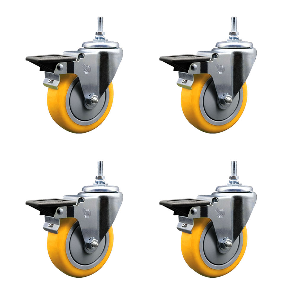 SCC-TS20S414-PPUB-YEL-PLB-381615-4 Polyurethane Swivel Threaded Stem Caster with 4 x 1.25 in. Yellow Wheels & 0.38 in. Stems - Set of 4