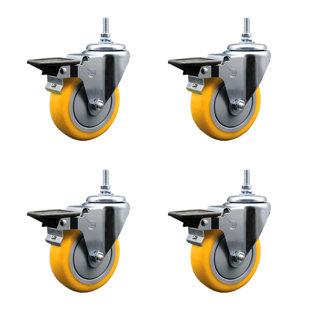 SCC-TS20S414-PPUB-YEL-PLB-M1215-4 Polyurethane Swivel Threaded Stem Caster with 4 x 1.25 in. Yellow Wheels & 12 mm Stems - Set of 4