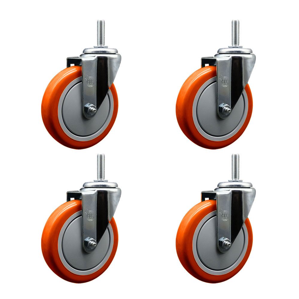 SCC-TS20S514-PPUB-ORG-58212-4 Polyurethane Swivel Threaded Stem Caster with 5 x 1.25 in. Orange Wheels & 0.63 in. Stems - Set of 4