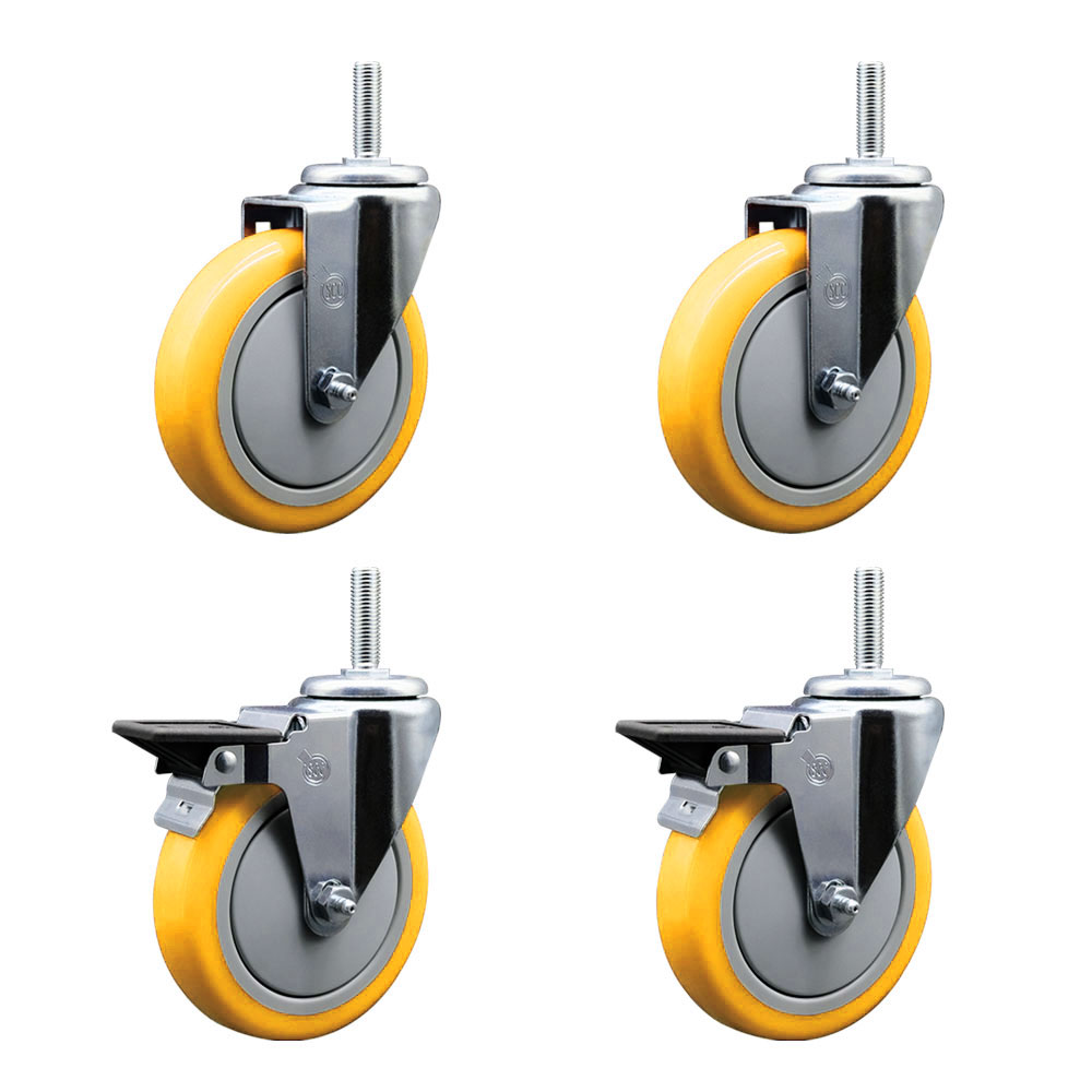 SCC-TS20S514-PPUB-YEL-34212-2-PLB-2 Polyurethane Swivel Threaded Stem Caster with 5 x 1.25 in. Yellow Wheels & 0.75 in. Stems - Set of 4