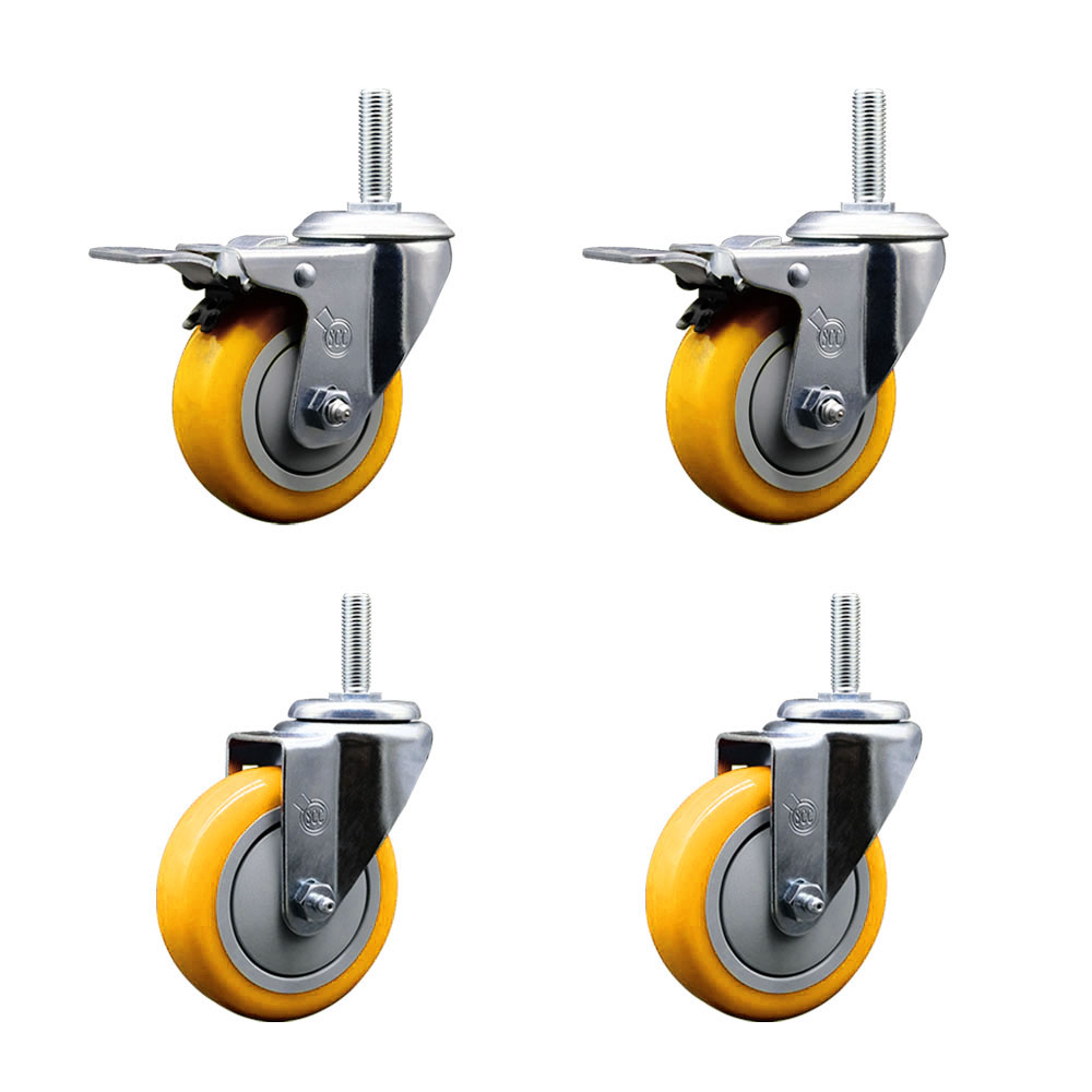 SCC-TSTTL20S414-PPUB-YEL-34212-2-S-2 Polyurethane Swivel Threaded Stem Caster with 4 x 1.25 in. Yellow Wheels & 0.75 in. Stems - Set of 4