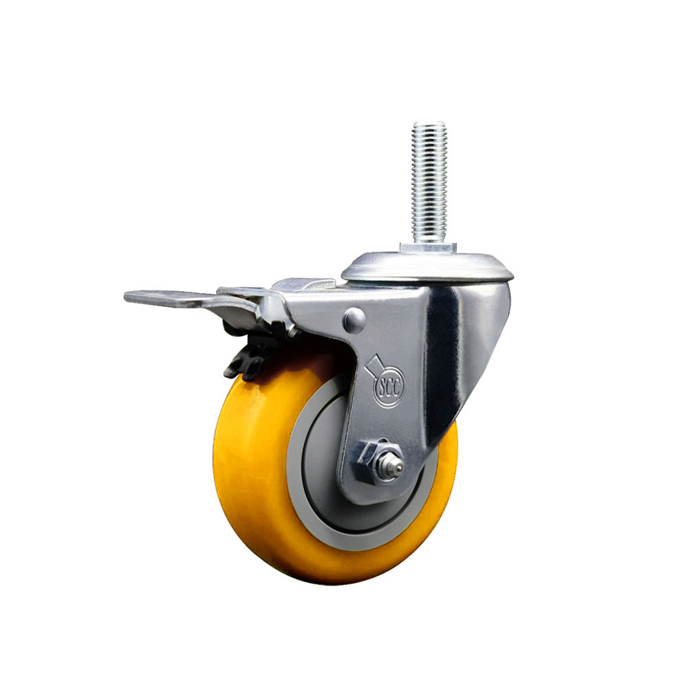 SCC-TSTTL20S414-PPUB-YEL-58212 Polyurethane Swivel Threaded Stem Caster with 4 x 1.25 in. Yellow Wheel & 0.63 in. Stem & Total Locking Brake