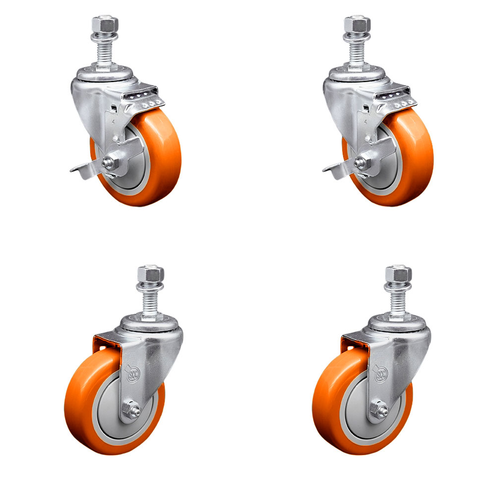 SCC-TS20S414-PPUB-ORG-TLB-M1215-2-S2 Polyurethane Swivel Threaded Stem Caster with 4 x 1.25 in. Orange Wheels & 12 mm Stems - Set of 4