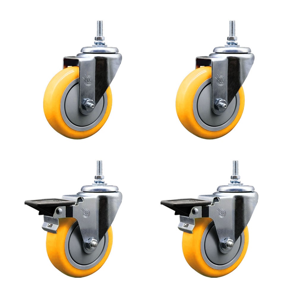SCC-TS20S414-PPUB-YEL-M1215-2-PLB-2 Polyurethane Swivel Threaded Stem Caster with 4 x 1.25 in. Yellow Wheels & 12 mm Stems - Set of 4