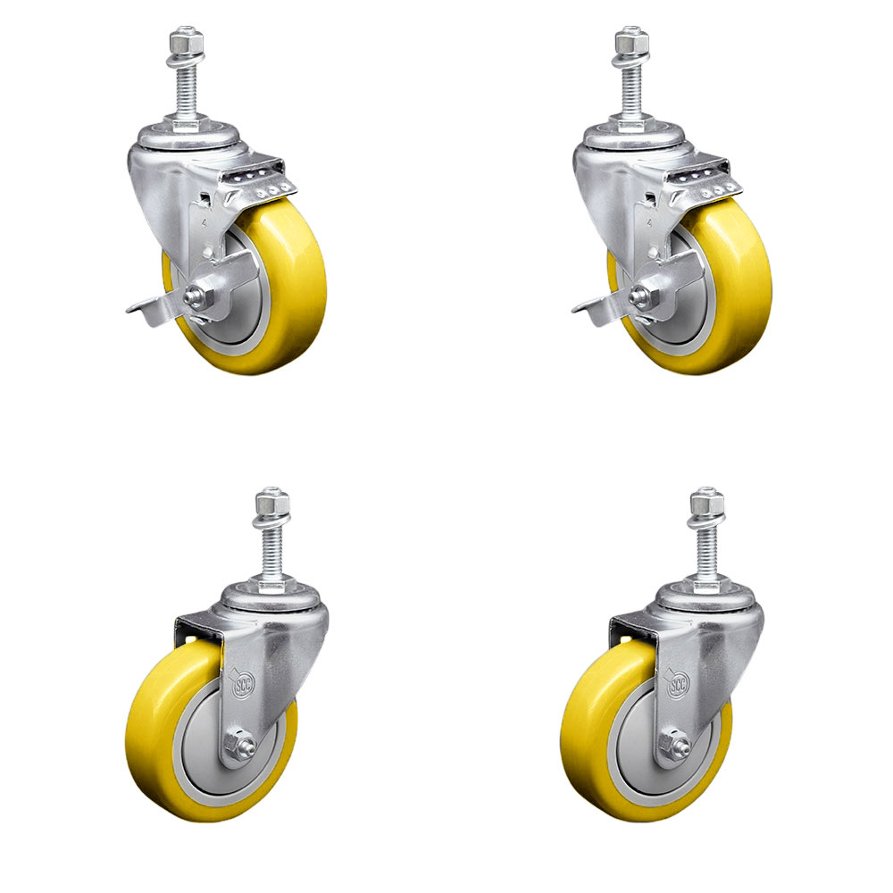 SCC-TS20S414-PPUB-YEL-TLB-M1015-2-S2 Polyurethane Swivel Threaded Stem Caster with 4 x 1.25 in. Yellow Wheels & 10 mm Stems - Set of 4