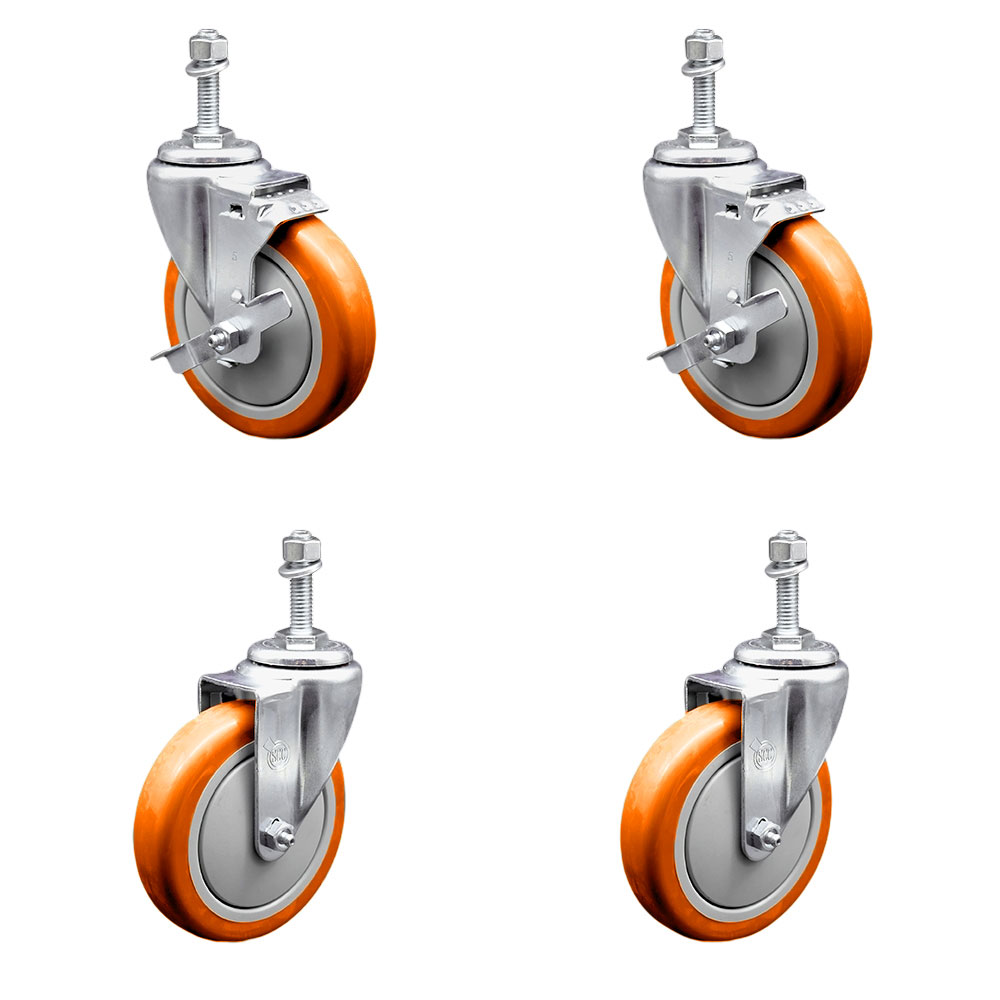 SCC-TS20S514-PPUBORG-TLB-381615-2-S2 Polyurethane Swivel Threaded Stem Caster with 5 x 1.25 in. Orange Wheels & 0.38 in. Stems - Set of 4