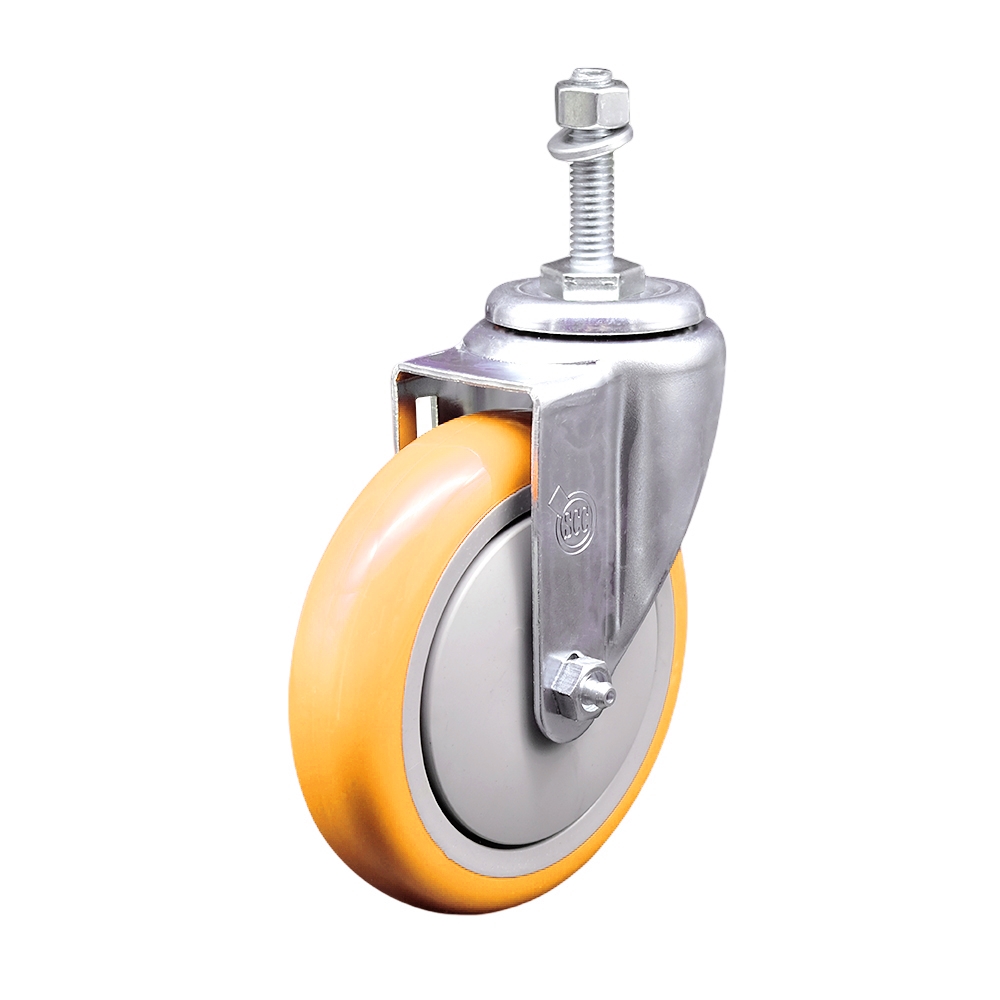 SCC-TS20S514-PPUB-YEL-381615 Polyurethane Swivel Threaded Stem Caster with 5 x 1.25 in. Yellow Wheel & 0.38 in. Stem