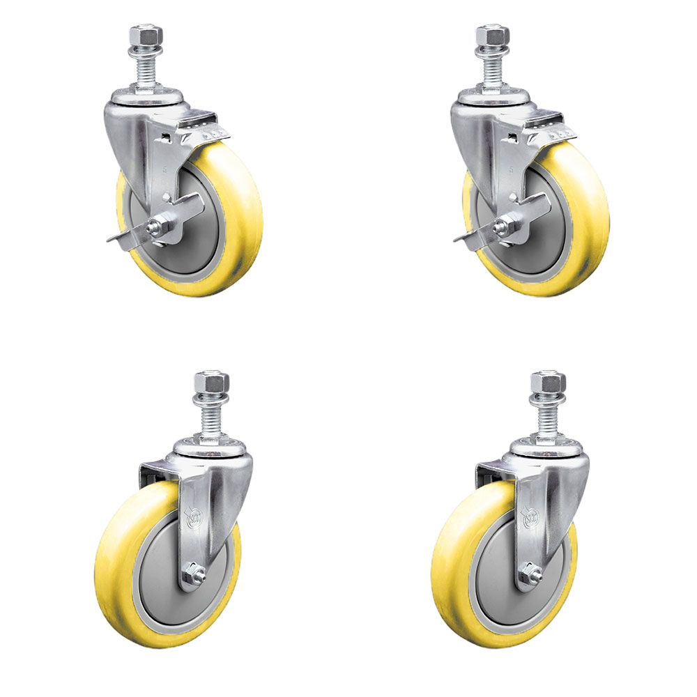 SCC-TS20S514-PPUB-YEL-TLB-121315-2S2 Polyurethane Swivel Threaded Stem Caster with 5 x 1.25 in. Yellow Wheels & 0.5 in. Stems - Set of 4