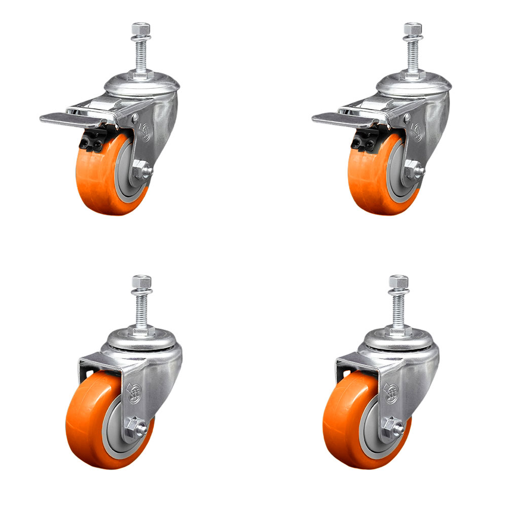 SCC-TSTTL20S314-PPUB-ORG-381615-2-S2 Polyurethane Swivel Threaded Stem Caster with 3 x 1.25 in. Orange Wheels & 0.38 in. Stems - Set of 4