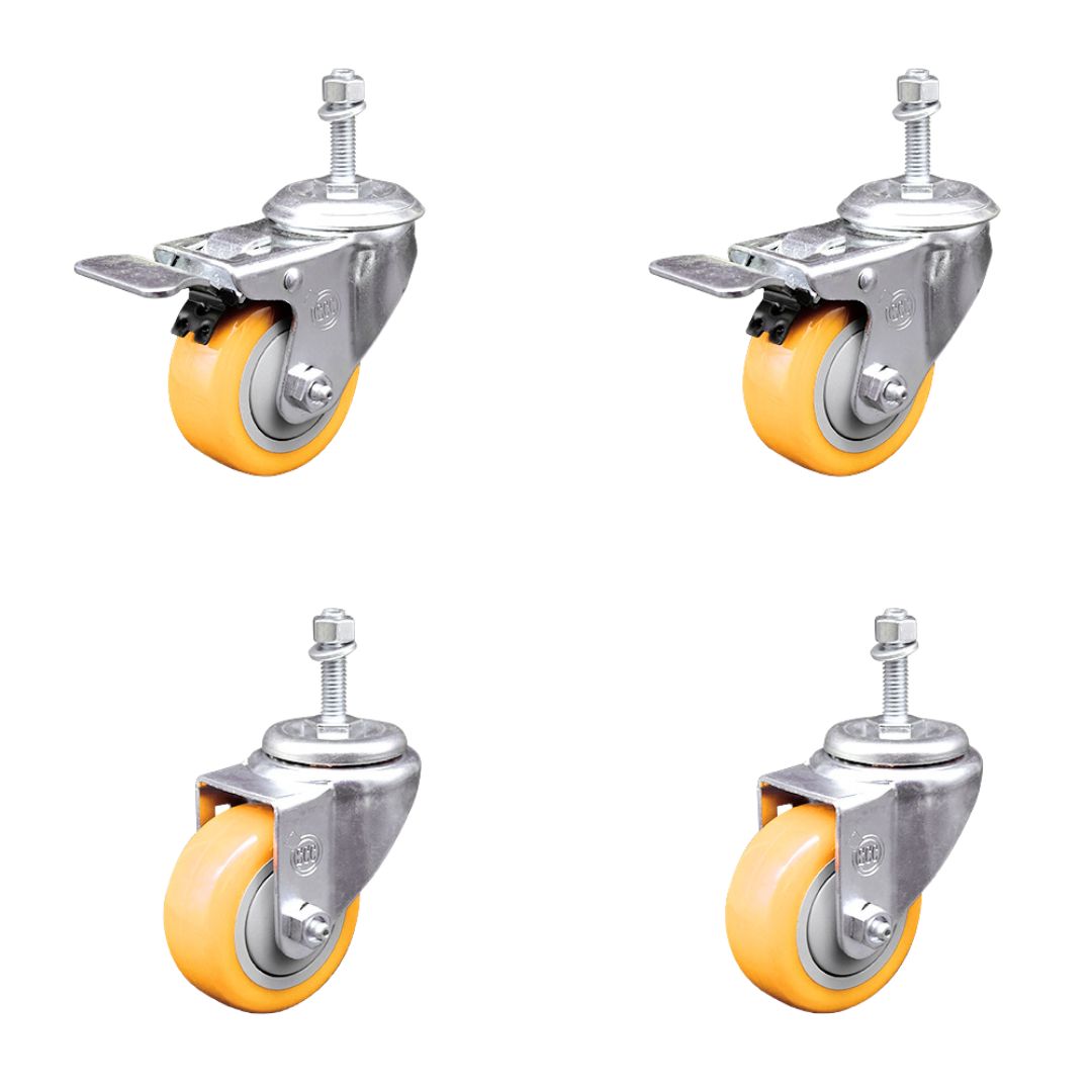 SCC-TSTTL20S3514-PPUBYEL-M1015-2-S-2 Polyurethane Swivel Threaded Stem Caster with 3.5 x 1.25 in. Yellow Wheels & 10 mm Stems - Set of 4