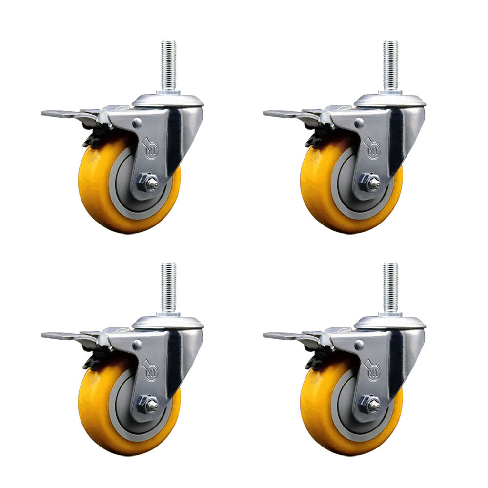 SCC-TSTTL20S414-PPUB-YEL-58212-4 Polyurethane Swivel Threaded Stem Caster with 4 x 1.25 in. Yellow Wheels & 0.63 in. Stems - Set of 4