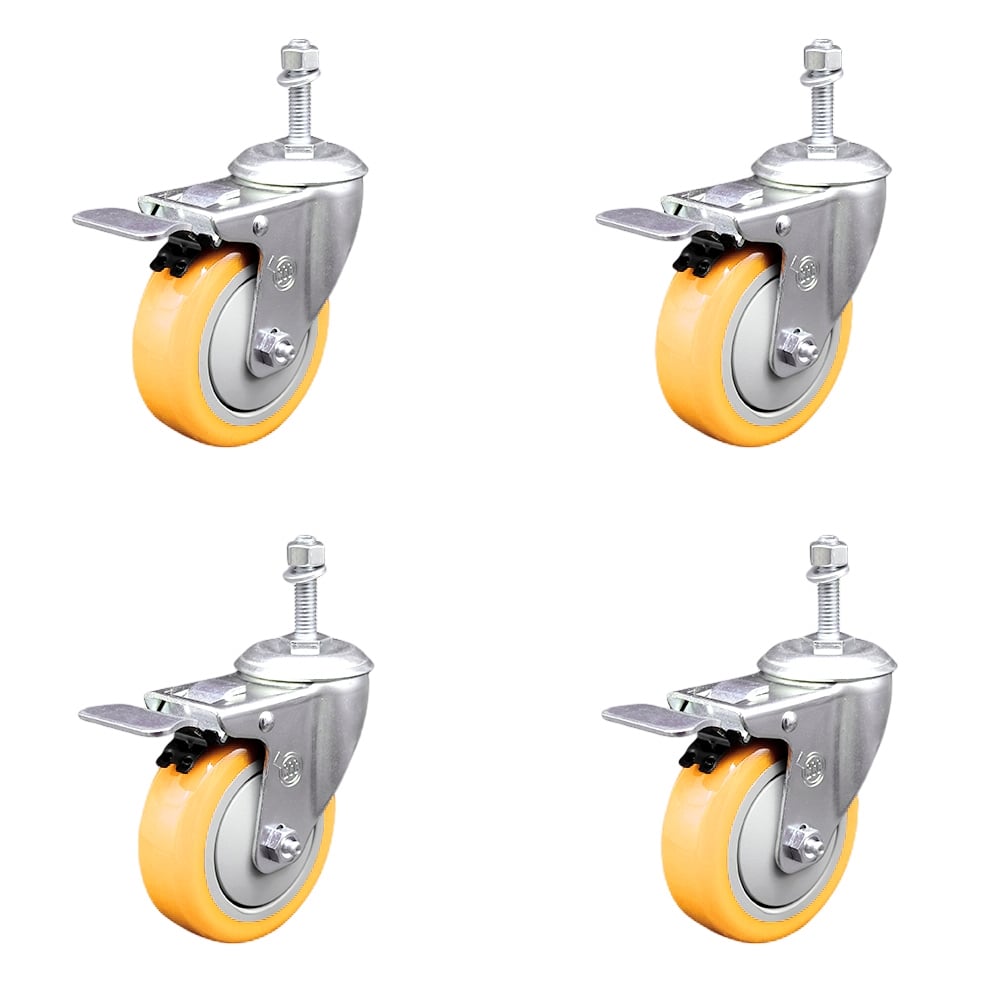 SCC-TSTTL20S414-PPUB-YEL-M1015-4 Polyurethane Swivel Threaded Stem Caster with 4 x 1.25 in. Yellow Wheels & 10 mm Stems - Set of 4