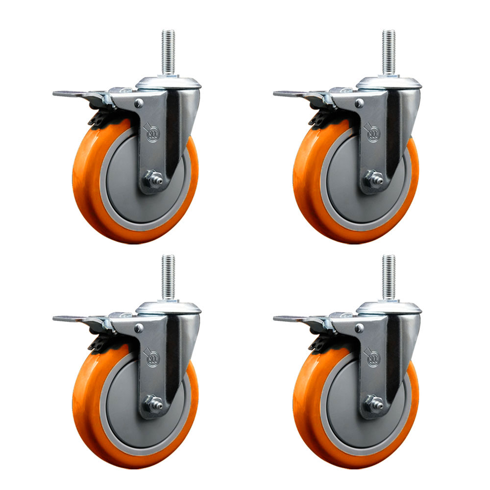 SCC-TSTTL20S514-PPUB-ORG-34212-4 Polyurethane Swivel Threaded Stem Caster with 5 x 1.25 in. Orange Wheels & 0.75 in. Stems - Set of 4